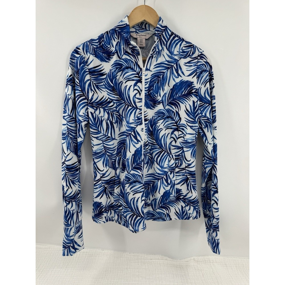 Tommy Bahama Golf Jacket Womens M Blue Tropical Performance Full Zip Beach Flex